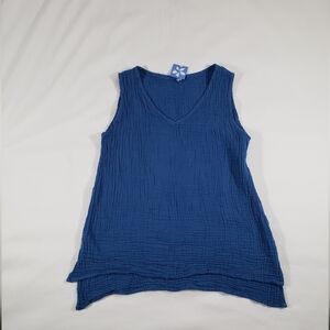 Aloha Blue Textured V-Neck Tank Top Lightweight Size S/M 100% Cotton